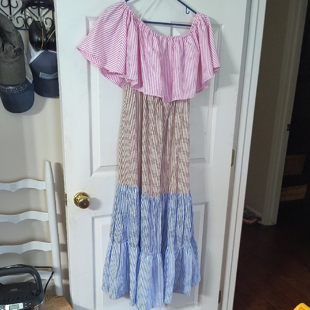 Striped Pink, Brown, and Blue Kids Dress